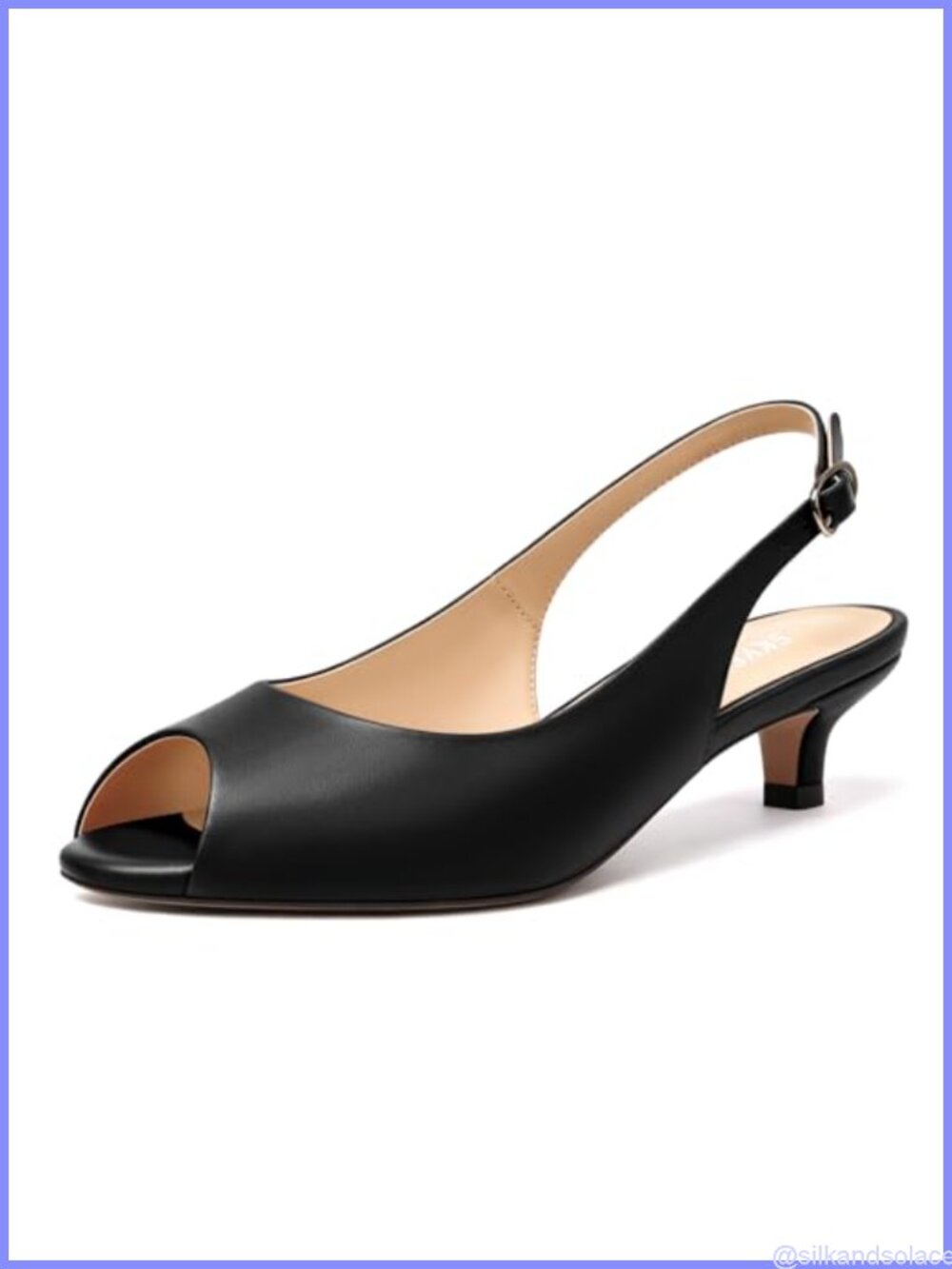 Peep Toe Slingback Kitten Heels Faux Leather